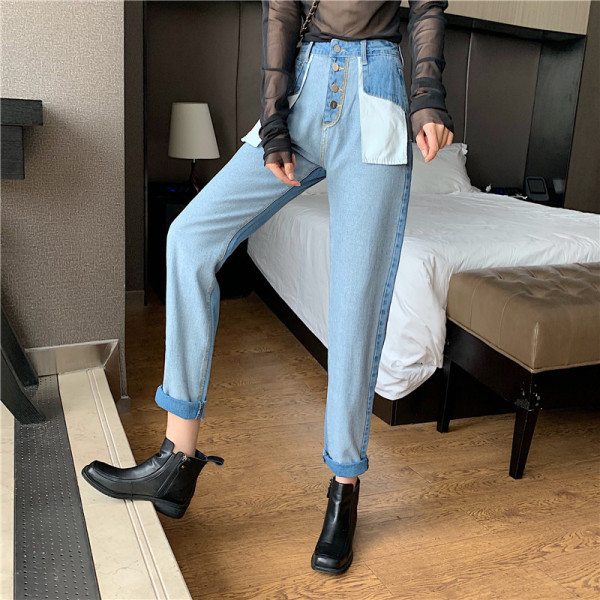 Mūsdienīgi sieviešu džinsi ar augstu vidukli - taisns modelis