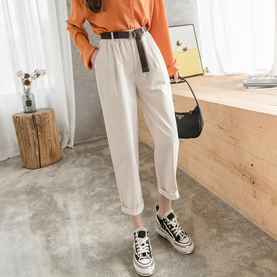 Ležerne ženske hlače s remenom i visokim strukom