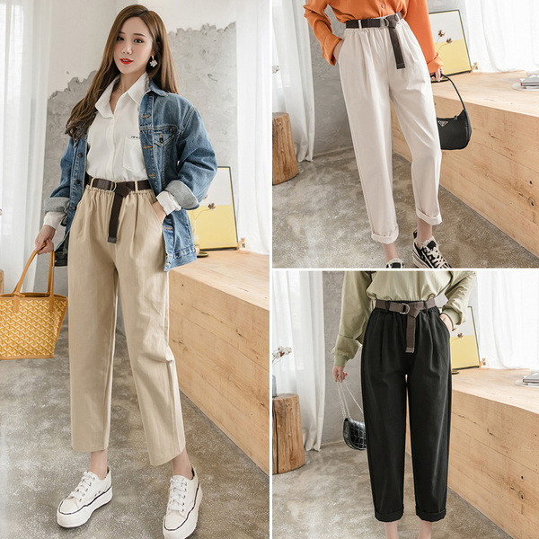 Ležerne ženske hlače s remenom i visokim strukom