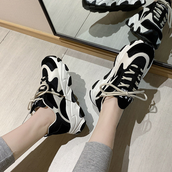 Tenisi casual dama cu talpa plate si sireturi