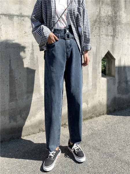 Blugi largi de dama cu curea