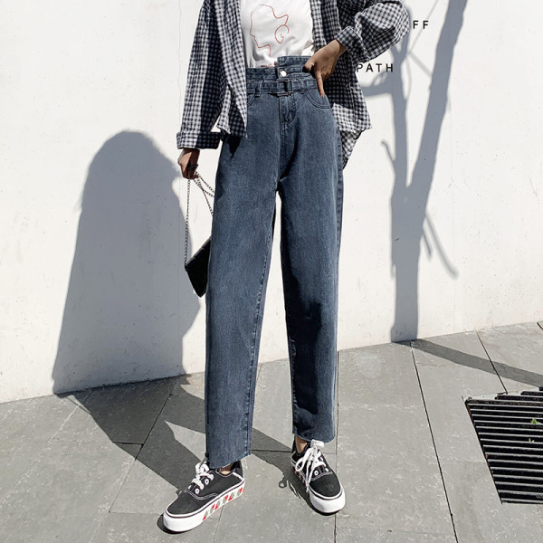 Blugi largi de dama cu curea