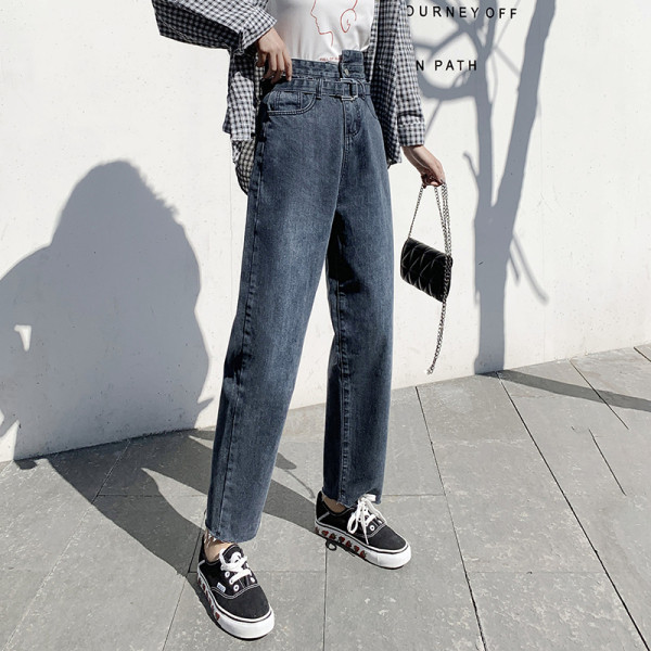 Blugi largi de dama cu curea