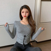 Bluză de damă modernă cu fermoar și decolteu rotund