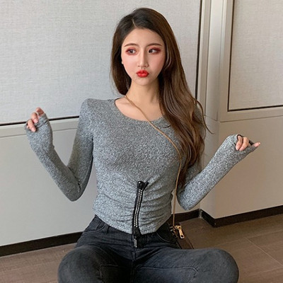 Bluză de damă modernă cu fermoar și decolteu rotund