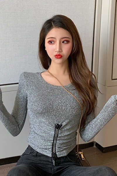 Bluză de damă modernă cu fermoar și decolteu rotund