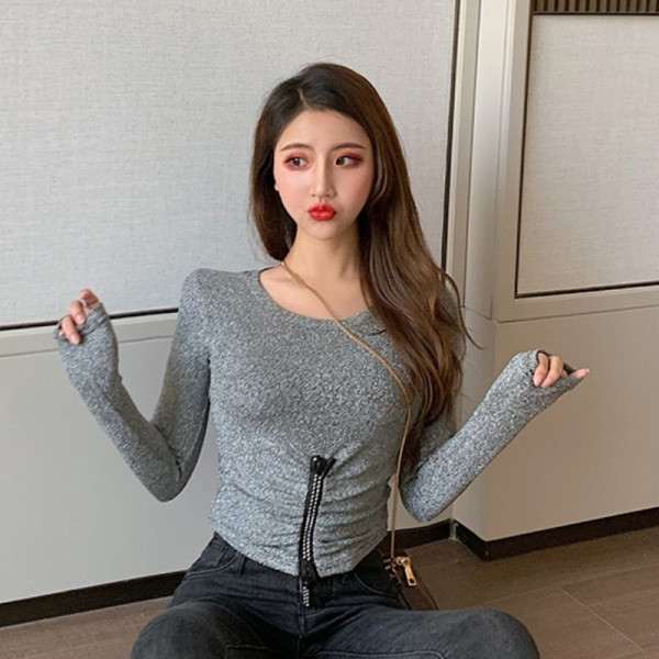 Bluză de damă modernă cu fermoar și decolteu rotund