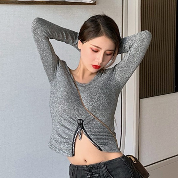 Bluză de damă modernă cu fermoar și decolteu rotund