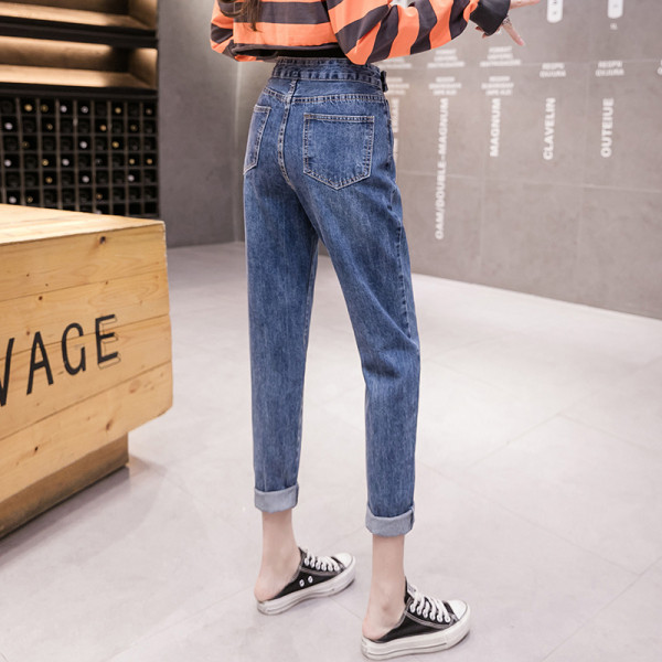 Blugi lungi de dama albastri cu talie inalta