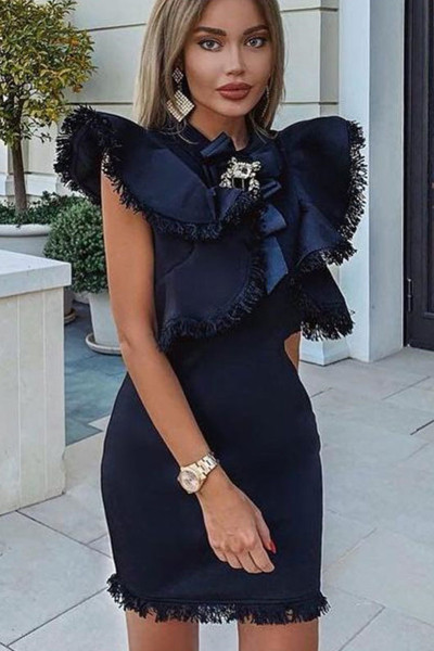 Elegantiška moteriška trumpa suknelė su petnešėlėmis Plonas modelis