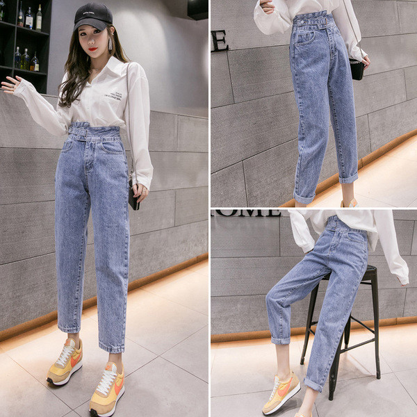 Alkalmi, zsebes női farmernadrág – magas derekú