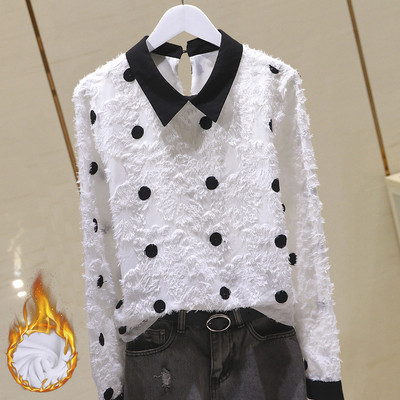 Sieviešu moderns punktveida krekls ar klasisku apkakli