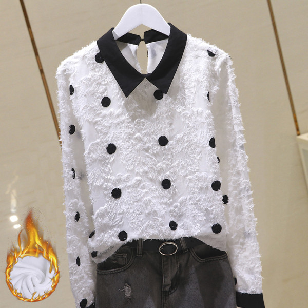 Sieviešu moderns punktveida krekls ar klasisku apkakli