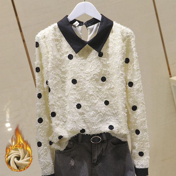 Sieviešu moderns punktveida krekls ar klasisku apkakli