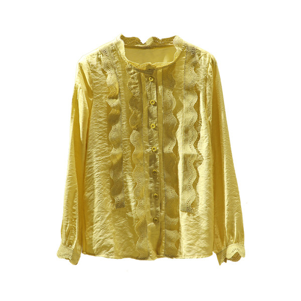 Ležerna ženska košulja s čipkom - široki model s okruglim izrezom