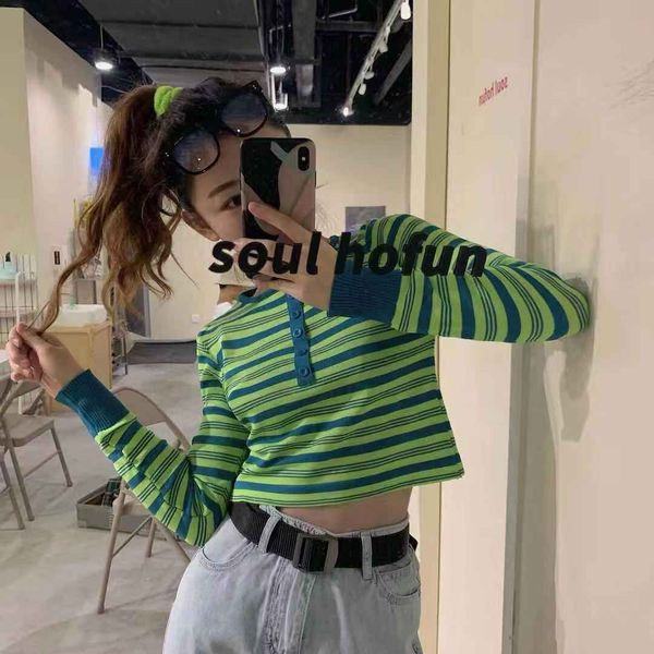 Ikdienas īsa svītraina blūze ar garām piedurknēm