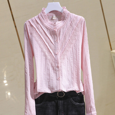 Női alkalmi ing gombokkal és kerek nyakkivágással