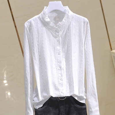 Női alkalmi ing gombokkal és kerek nyakkivágással