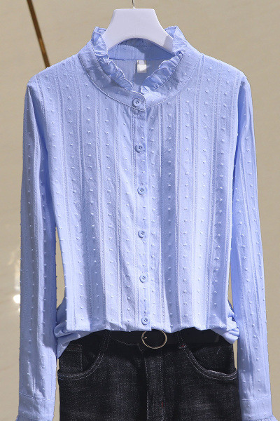 Női alkalmi ing gombokkal és kerek nyakkivágással