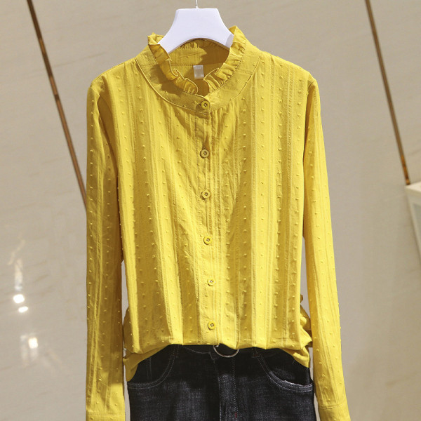 Női alkalmi ing gombokkal és kerek nyakkivágással