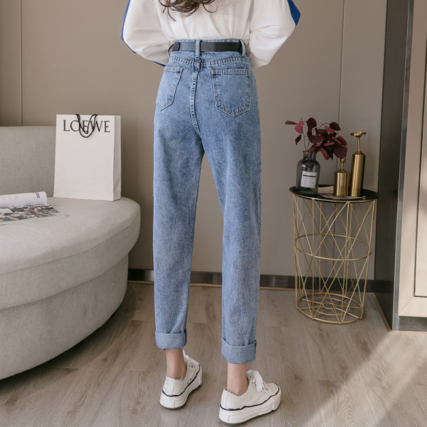 Blugi de dama moderni cu centura si buzunare - model larg