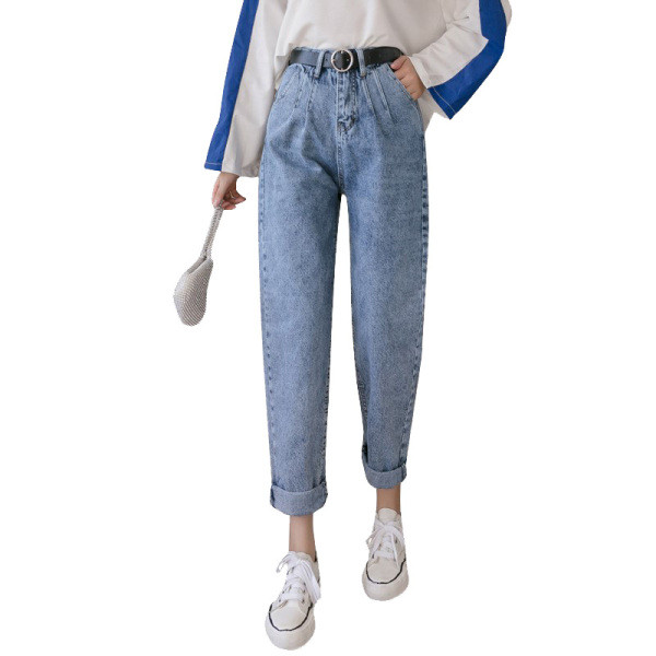 Blugi de dama moderni cu centura si buzunare - model larg