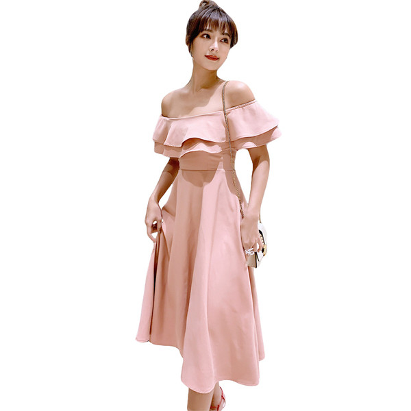 Stílusos női hosszú ruha csupasz váll - szabású modell