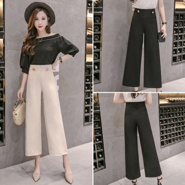 Elegantne ženske hlače s visokim strukom - široki model