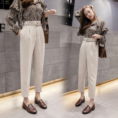 Sportiškos-elegantiškos moteriškos kelnės su diržu - aukštu liemeniu