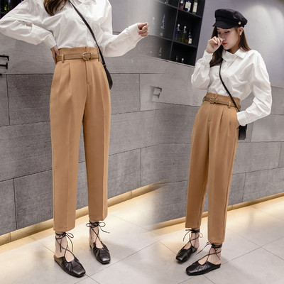 Sportiškos-elegantiškos moteriškos kelnės su diržu - aukštu liemeniu