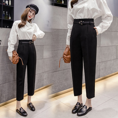 Sportiškos-elegantiškos moteriškos kelnės su diržu - aukštu liemeniu