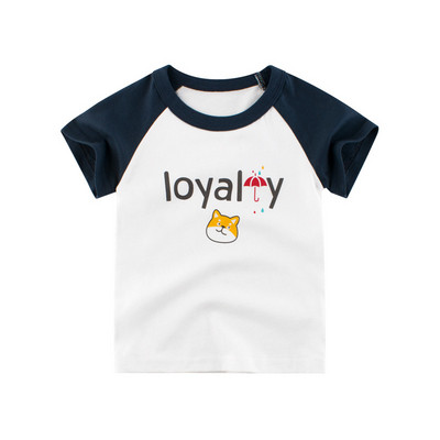 Įprasti vaikiški marškinėliai berniukams su aplikacijomis ir ovalia iškirpte