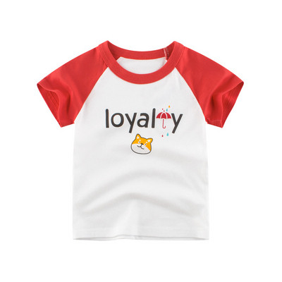 Įprasti vaikiški marškinėliai berniukams su aplikacijomis ir ovalia iškirpte