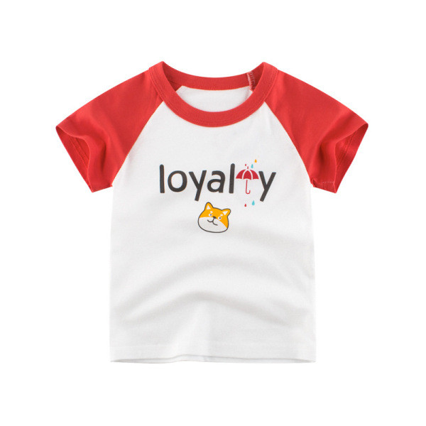 Įprasti vaikiški marškinėliai berniukams su aplikacijomis ir ovalia iškirpte