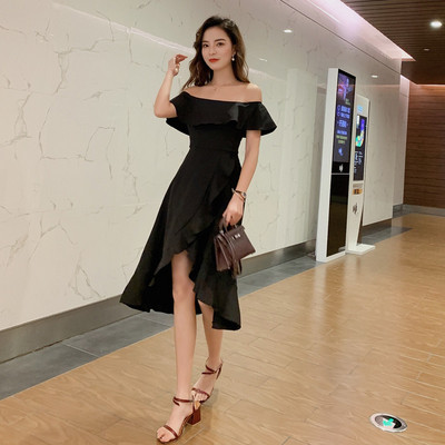 Rochie de dama moderna model asimetric cu umerii goi