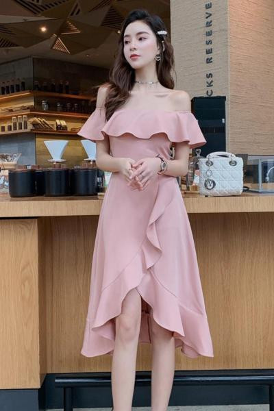 Rochie de dama moderna model asimetric cu umerii goi