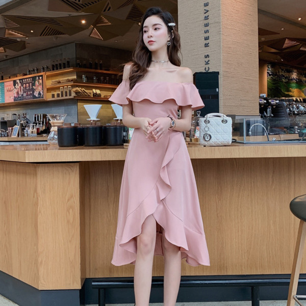 Rochie de dama moderna model asimetric cu umerii goi