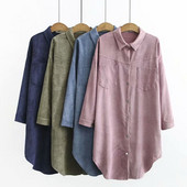 Moderna ženska duga košulja s klasičnom kragnom, dugim rukavima i džepovima