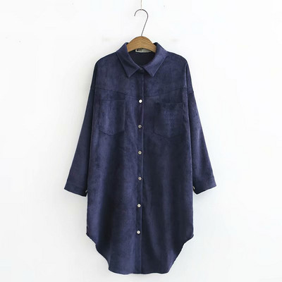 Moderna ženska duga košulja s klasičnom kragnom, dugim rukavima i džepovima