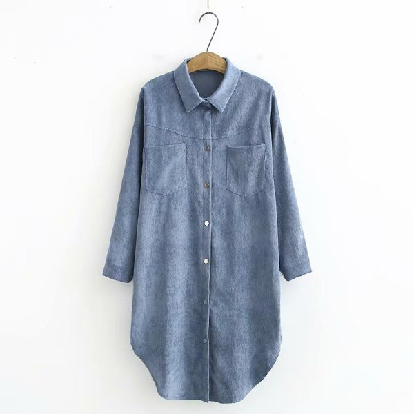 Moderna ženska duga košulja s klasičnom kragnom, dugim rukavima i džepovima