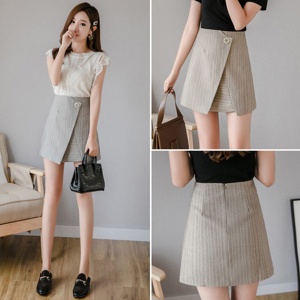 Jauna modeļa sieviešu svītraini svārki ar augstu vidukli - asimetrisks modelis