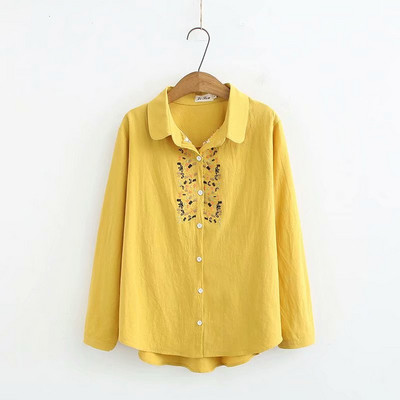 Camasa larga dama casual cu broderie si guler clasic