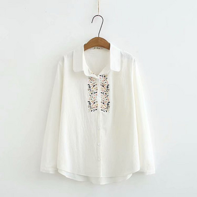 Camasa larga dama casual cu broderie si guler clasic