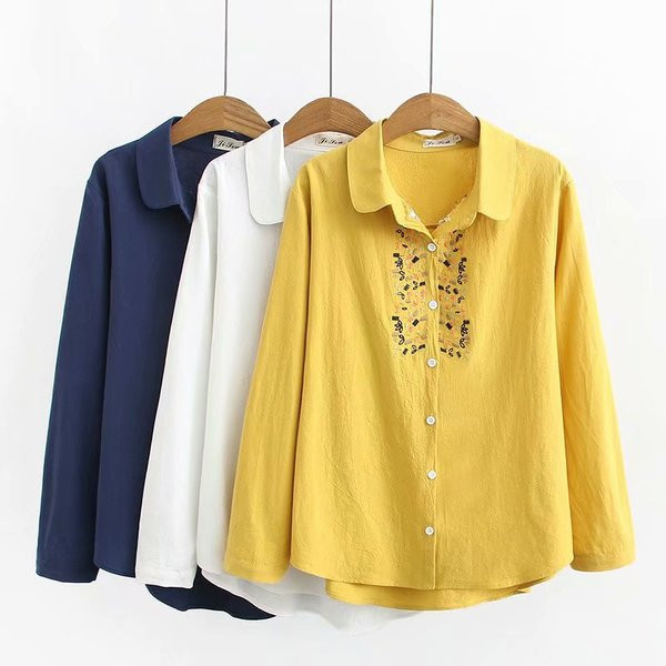 Camasa larga dama casual cu broderie si guler clasic