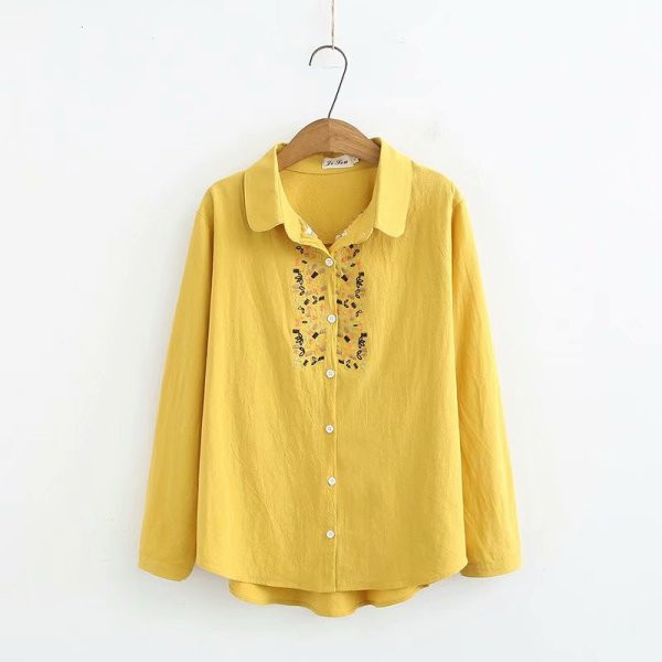 Camasa larga dama casual cu broderie si guler clasic