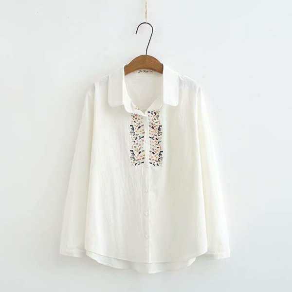 Camasa larga dama casual cu broderie si guler clasic