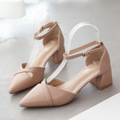 Sandale de dama din piele model ascutit cu toc gros