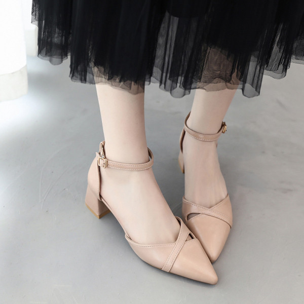 Sandale de dama din piele model ascutit cu toc gros