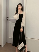 Moderna ženska duga haljina s četvrtastim izrezom i rukavima od tila