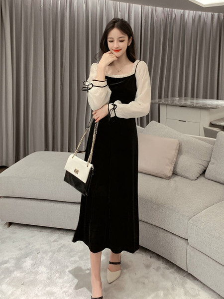 Moderna ženska duga haljina s četvrtastim izrezom i rukavima od tila